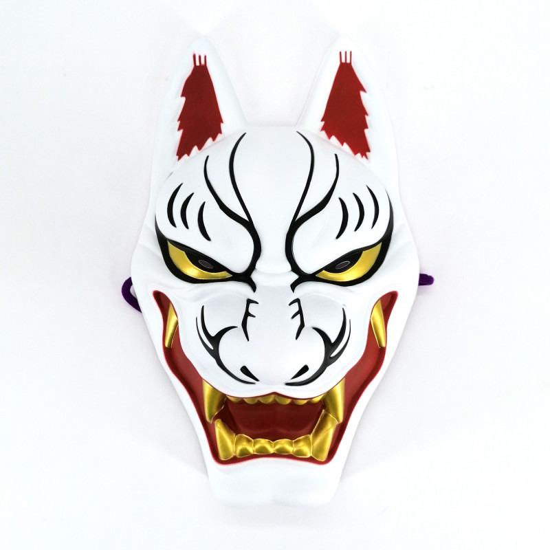 Máscara de zorro tradicional japonesa, KITSUNE OSORE, blanco