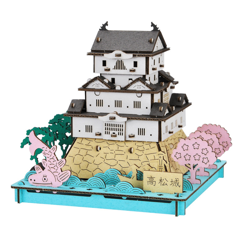 Mini mockup di cartone, TAKAMATSU-JO, Takamatsu Castle, realizzato in Giappone