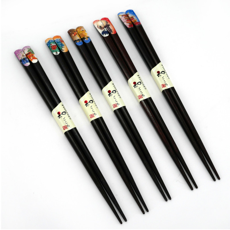 Set of 5 Japanese chopsticks in natural wood - WAKASA NURI TENKEZURI