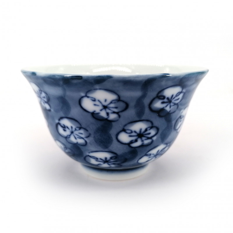 Taza azul de té japonesa de ceramica, UME flores azules