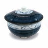 japanese tea bowl with lid - chawanmushi - HIDAMARI blue flowers