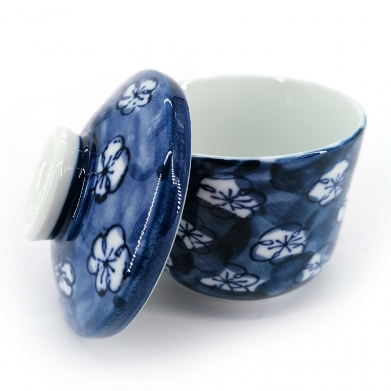 Tazza da tè giapponese con coperchio Chawanmushi, UME fiori di pruno