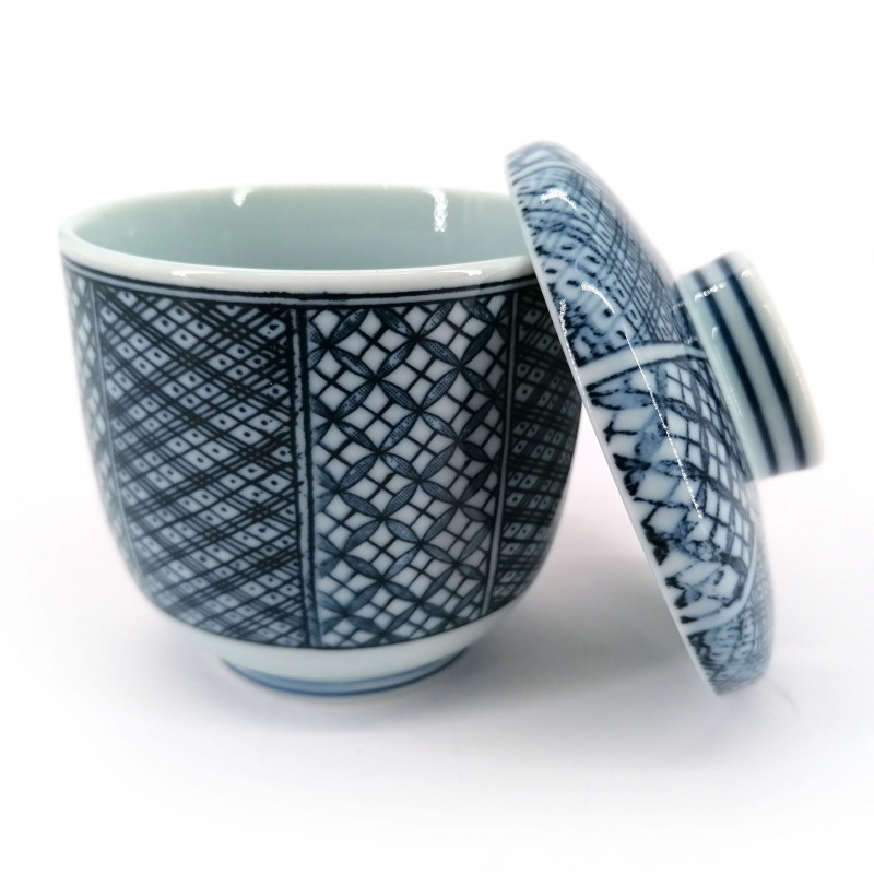 Taza de té japonesa con tapa chawanmushi, AOJIRO, azul