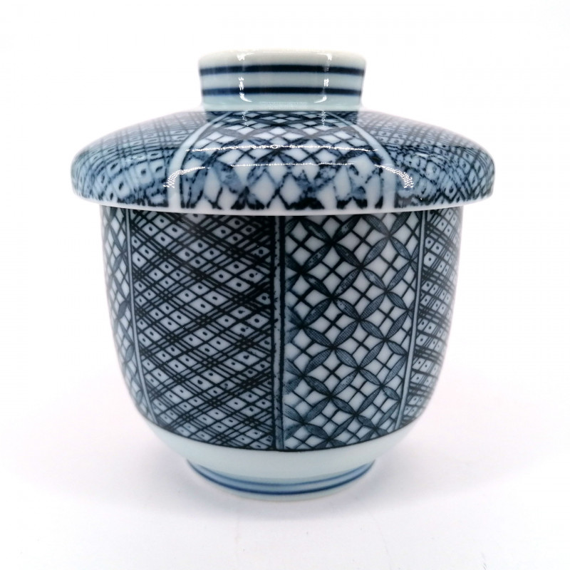 Blue japanese tea bowl with lid - chawanmushi - AOJIRO blue