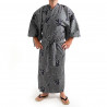 Japanese traditional blue grey cotton yukata kimono four seasons kanji for men