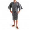 yukata kimono japonés algodón azul, SHIKI, kanji cuatro estaciones