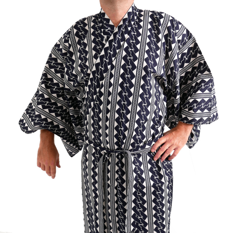 yukata kimono japonés algodón azul, CHEN, cadena