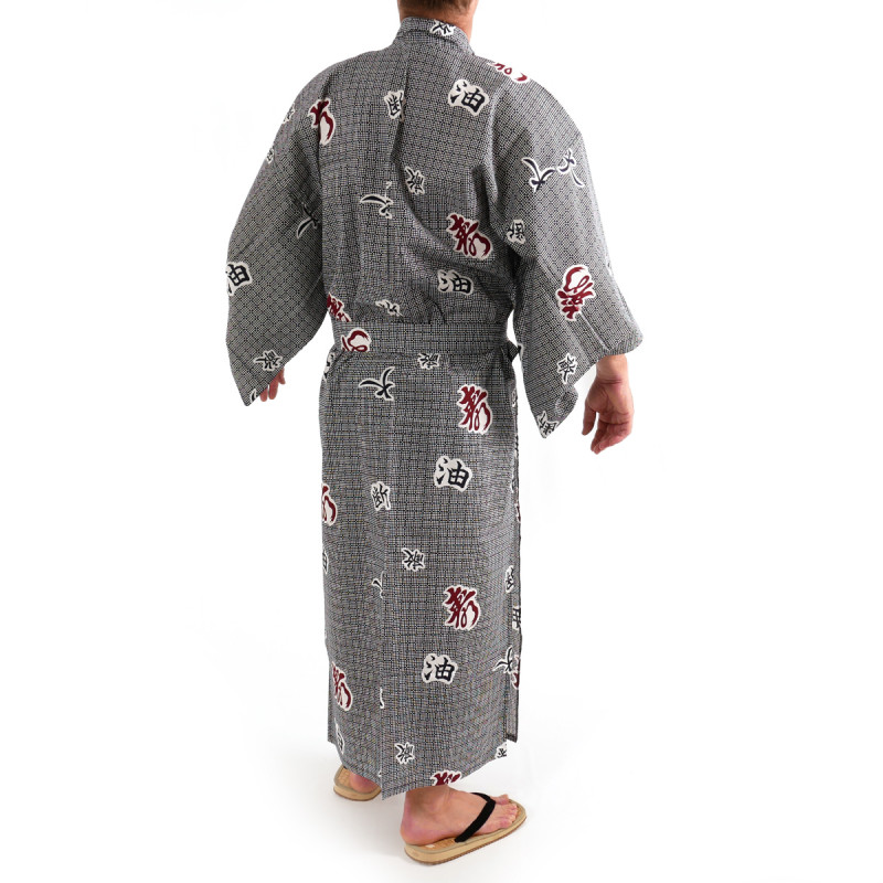 kimono yukata traditionnel japonais bleu gris en coton pour homme