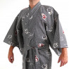 giapponese yukata kimono di cotone grigio-blu, KANJI