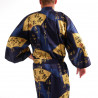 Kimono azul japonés para hombre, SENSU, abanicos de oro