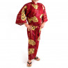 Kimono rojo japonés para hombre, SENSU, abanicos de oro