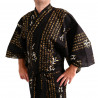 Kimono yukata japonés en algodón negro, HIDEYOSHI, kanji general hideyoshi