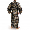 kimono yukata traditionnel japonais noir en coton dragon et faucon pour homme