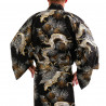 kimono yukata giapponese nero  in cotone, TAKATORYÛ, drago e falco