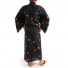 kimono yukata traditionnel japonais noir en coton motifs diamant et kanji pour homme