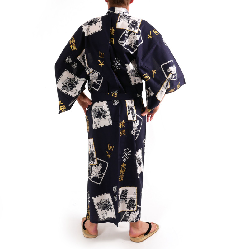 yukata kimono japonés algodón azul, SUMO, azul