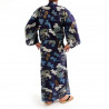 yukata kimono japonés algodón azul, KUMORYÛ, dragones, nubes y kanji
