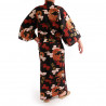 Kimono de algodón rojo japonés yukata, KUMORYÛ, dragones, nubes y kanji