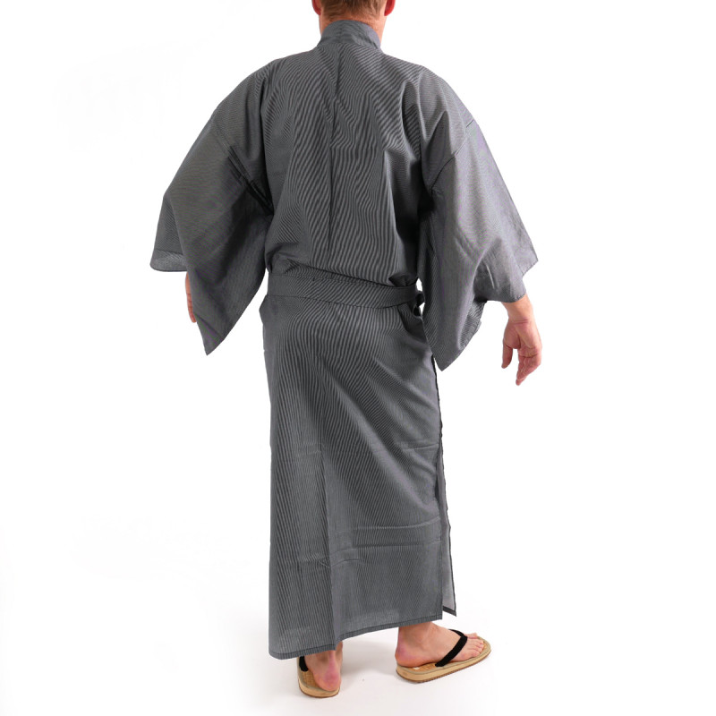 Japanese traditional blue navy gray cotton yukata kimono stripe for men