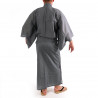 kimono yukata traditionnel japonais bleu gris en coton rayures pour homme