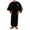 Kimono noir traditionnel japonais pour homme kanji kamikaze coton shantung