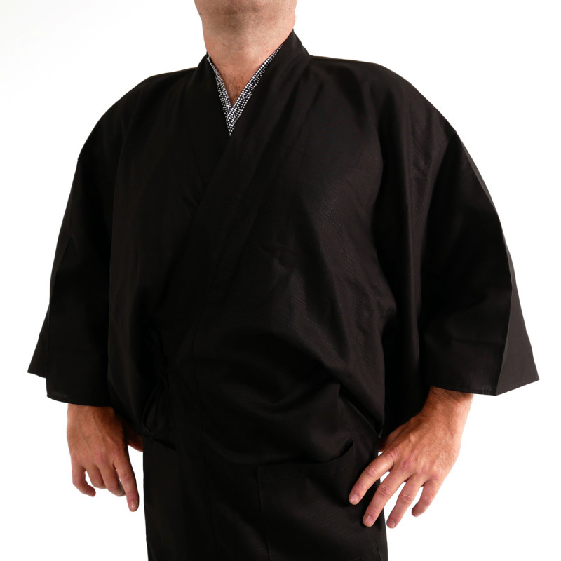 haori - giacca giapponese cotone nero unisex, HAORI, nero