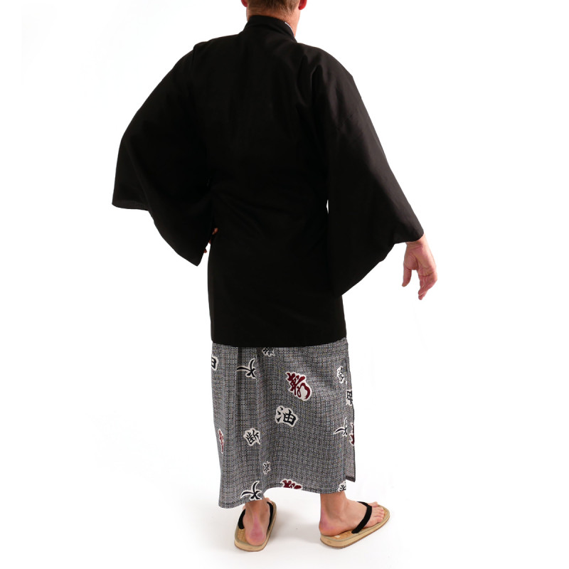 haori jacket traditionnel japonais noir en coton shantung unisexe