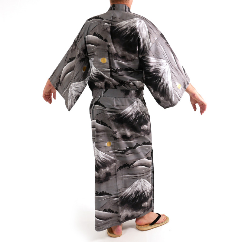 kimono yukata traditionnel japonais noir en coton mont fuji pour homme