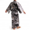 Kimono yukata japonés en algodón negro, FUJI, Monte fuji