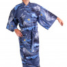 yukata kimono japonés algodón azul, FUJI, Monte fuji