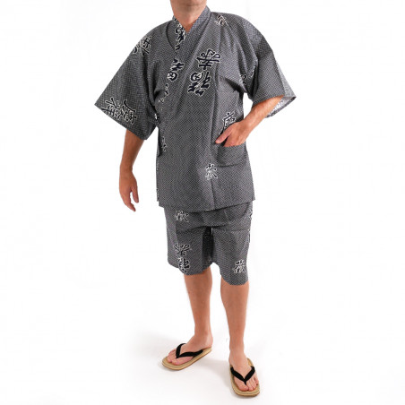 japanischer herren blauer Jinbei-Kimono, KANJI, Kanji Freude und Glück verheißen