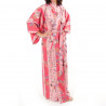 japanische Yukata Kimono rosa Baumwolle, GEISHA, Schönheits-Geisha auf gestreiftem Hintergrund