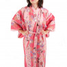 kimono giapponese yukata in cotone rosa, GEISHA, geisha di bellezza su sfondo a righe