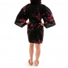 hanten kimono giapponese in cotone nero, TORIUME, fiori di uccello e prugna