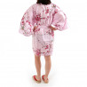 hanten kimono traditionnel japonais rose en coton oiseau et fleurs prune pour femme