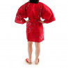 japanische Hanten Kimonos-Baumwolle, TORIUME, Vogel- und Pflaumenblüten, rot