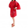 japanische Hanten Kimonos-Baumwolle, TORIUME, Vogel- und Pflaumenblüten, rot