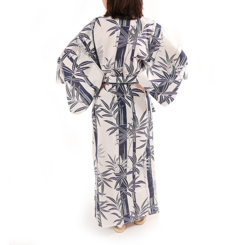 Japanese traditional white cotton yukata kimono bamboo for ladies