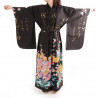 Japanese traditional black kimono gilt poem and princess for ladies
