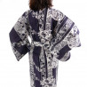 Japanese traditional blue navy cotton yukata kimono flowers in circles for ladies