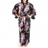 Japanese black kimono for women flying crane and peony