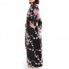 Kimono de algodón negro japonés, TSURU PEONY, grulla y peonía