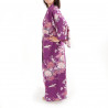 Kimono violet traditionnel japonais pour femme grue et pivoine