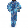 kimono yukata traditionnel japonais bleu en coton pivoines flottantes pour femme