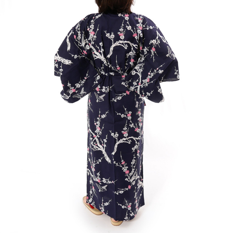 Japanese traditional blue navy cotton yukata kimono japanese plum for ladies