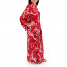 yukata japonés kimono rojo algodón, UME, flores de ciruelo