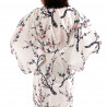 kimono giapponese yukata in cotone bianco, UME, fiori di pruno