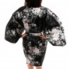Japanese traditional black sateen hanten kimono poetry and flowers for ladies