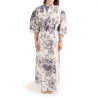 Japanese traditional white cotton yukata kimono peony and beauty for ladies