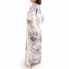 yukata japonés kimono algodón blanco, PEONY GEISHA, flores de peonía y bellezas japonesas